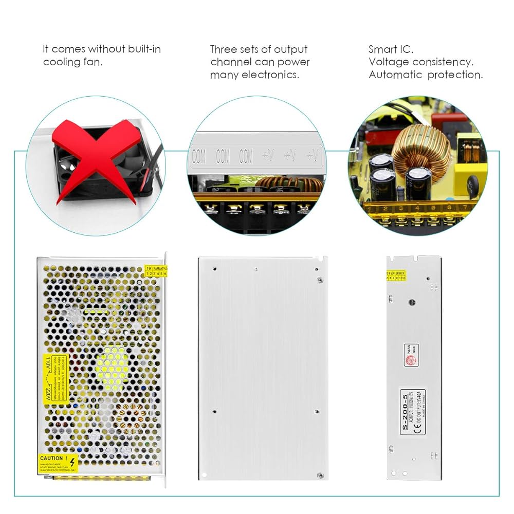 110V / 220V 5V 40A 200W DC スイッチング電源 LED Amazon.com: Aclorol 5V 40A 200W Power Supply 110V / 220V AC